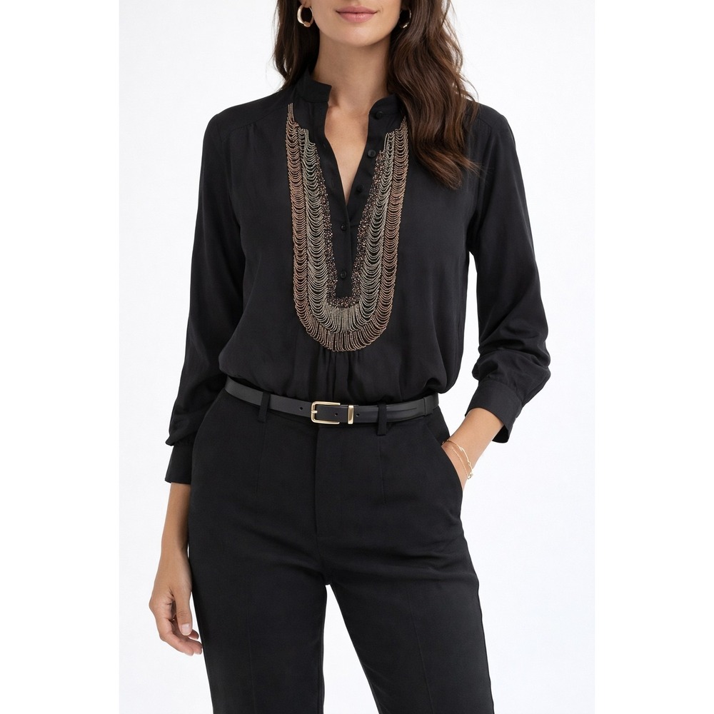 Phillip Lim Silk And Sequin Designer Luxury Shirt Black Size 2/M